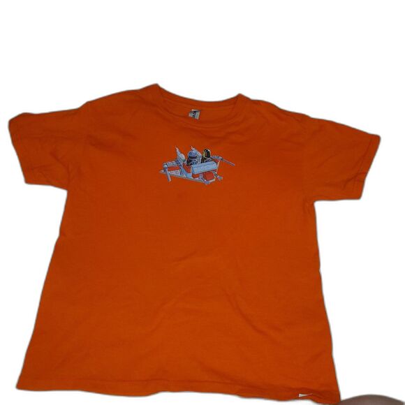 Kids Size M Lego Orange Tshirt. spaceship, space, robots, fly, flying, school - Picture 1 of 4